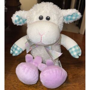 Pier 1 One Imports White Lamb‎ Plush Purple Bunny Slippers Stuffed Animal Sheep